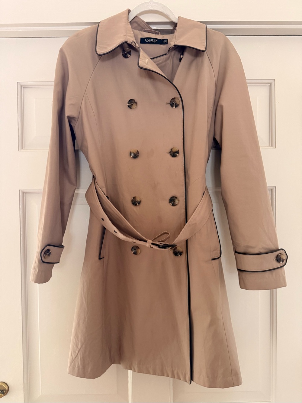 Lauren Ralph Lauren Beige Trench Coat with Contrast Piping